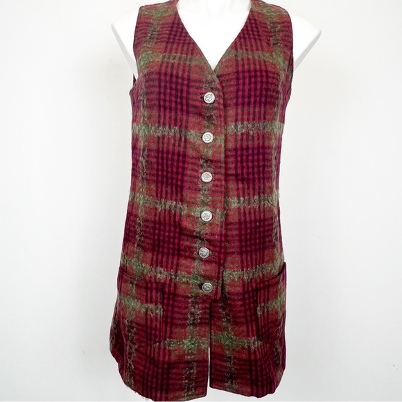 Vintage wool vest longline plaid - Picture 1 of 5